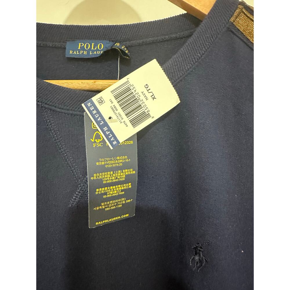 Ralph Lauren Navy Blue Sweater With Bronze Braided Gold Trimned Arms Size XL - Picture 2 of 12